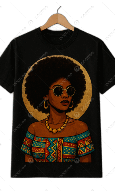 pngtree afrocentric fashion woman graphic on black t shirt png image 21011586